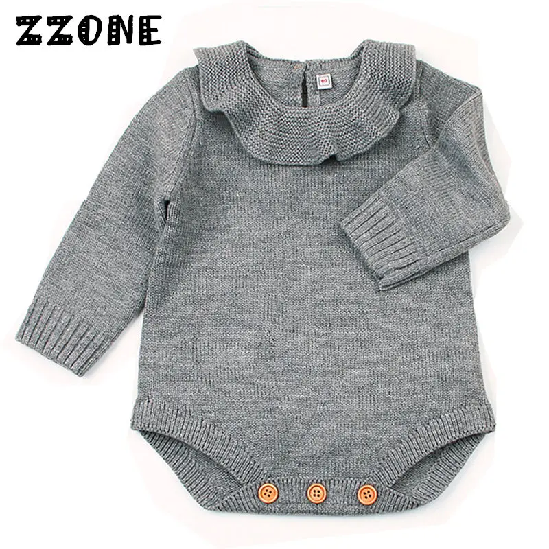 

6M-24M Baby Girl Winter Knitted Coveralls Clothes Kids Solid Long Sleeve Jumpsuit Newborn Princess Ruffle Pullover Sweater,DC336