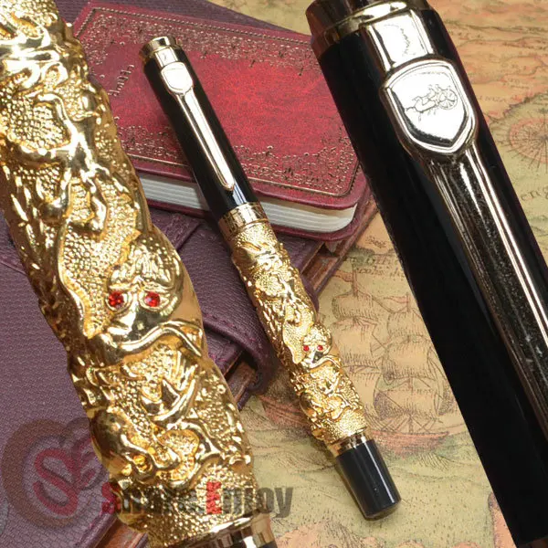 

JINHAO AUSPICIOUS GOLDEN AND BLACK ROLLER BALL PEN DRAGON EMBOSSED