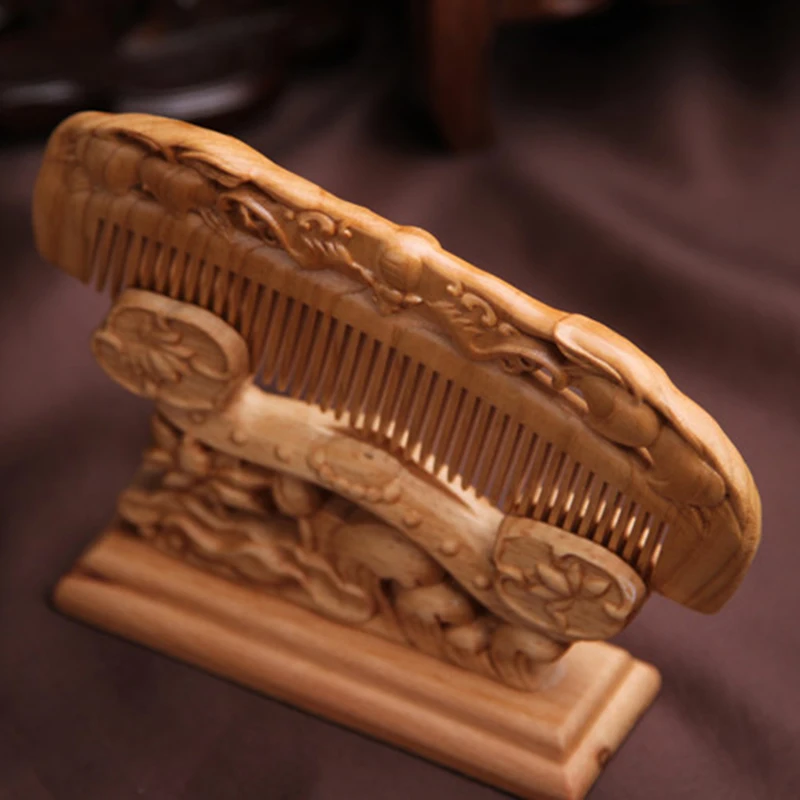 Резная карманная деревянная расческа из натурального персикового дерева Антистатические Массажные расчески для здоровья винтажные щетки для волос инструмент для укладки волос