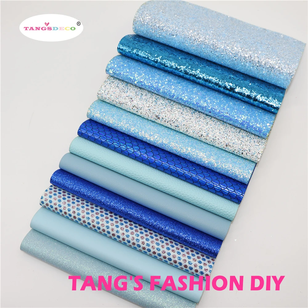 

12pcs-High Quality NEW MIX STYLE Blue color mix PU leather set/synthetic leather set/DIY fabric artificial leather