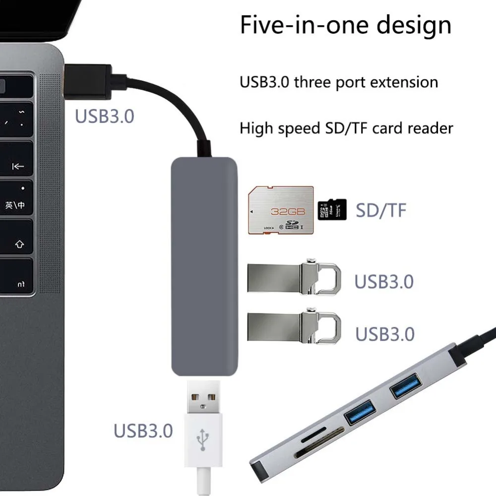 USB 3,0 5в1 адаптер 3xUsb3. 0 SD TF кард-ридер концентратор для ПК ноутбука подключение нескольких устройств 5 Гбит/с скорость передачи 31