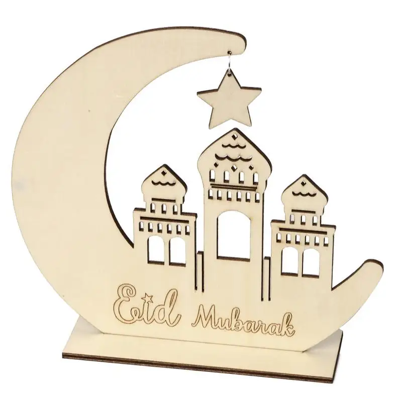 

New 2019 Hot Sale Wooden Eid Mubarak DIY Castle Moon Home Decoration Eid Al-Fitr Decoration