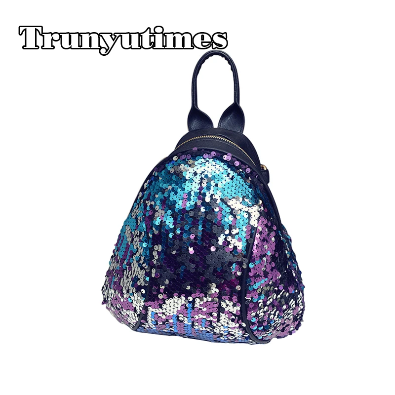 Women PU Leather Small Size Cute Colorful Princess Bling Sequin Backpack For Teenage Girls Daypack Rucksack