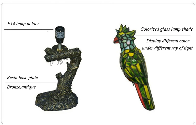 Светодиодный светильник в стиле ретро с изображением животных, птиц, попугая, Tiffanylamp, ночник, декоративный светильник для взрослых, спальни, новинка, настольная лампа, светильник для детской комнаты
