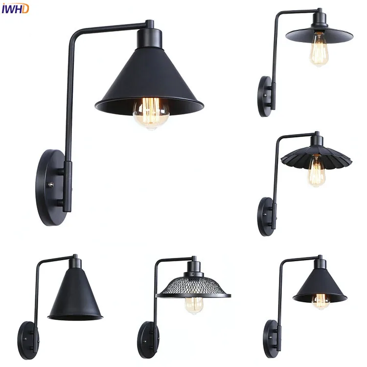 IWHD Black Retro Vintage Wall Light Fixtures Bedroom Living Room Loft Industrial Antique Edison LED Wall Lamp Home Lighting