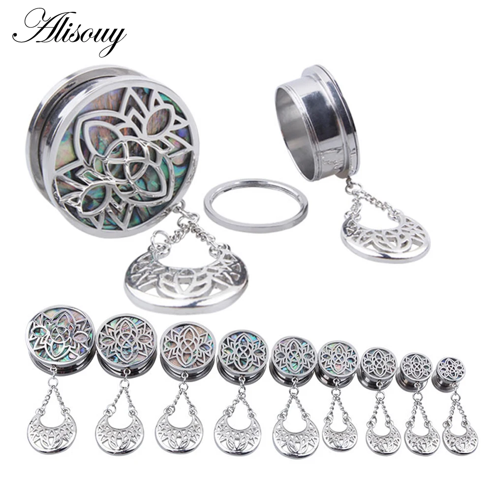 

Alisouy 316L Stainless Steel Hollow Dangle Shell paper Screw Ear Plug Gauge Tunnel Body Ear Expander Stretcher Piercing Jewelry