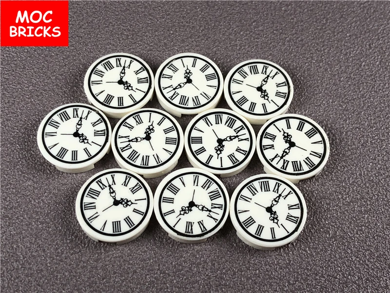 

10pcs/lot White Tile, Round 2 x 2 Clock with Roman Numerals Simple Pattern Educational Building Blocks DIY Toys kids Xmas gifts