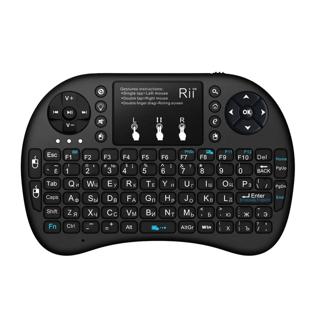 Pаспродажа Rii i8 + русская Bluetooth беспроводная мини клавиатура литиевая батарея подсветка Air mouse пульт дистанционного управления тачпад Мини ПК, ТВ коробк...