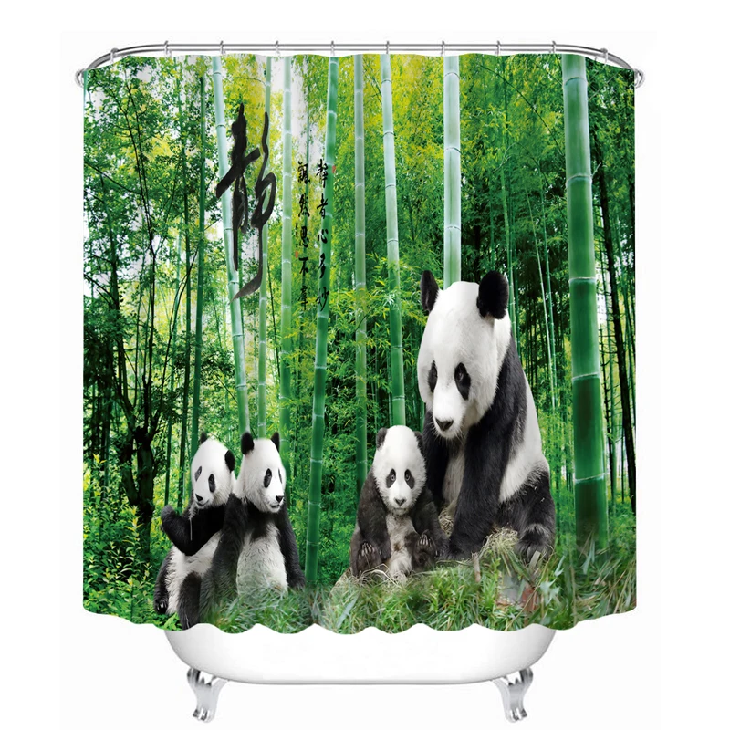 

3D shower curtain bamboo forest panda pattern Polyester Fabric Waterproof Shower Curtain Eco-Friendly Bathroom Curtain Home