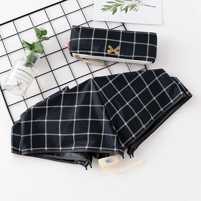 black grid Легкий карманный мини-Зонт от дождя, женский зонт, складной, солнцезащитный, УФ-зонт, paraplegic, складной, женский, S523 - Цвет: black grid