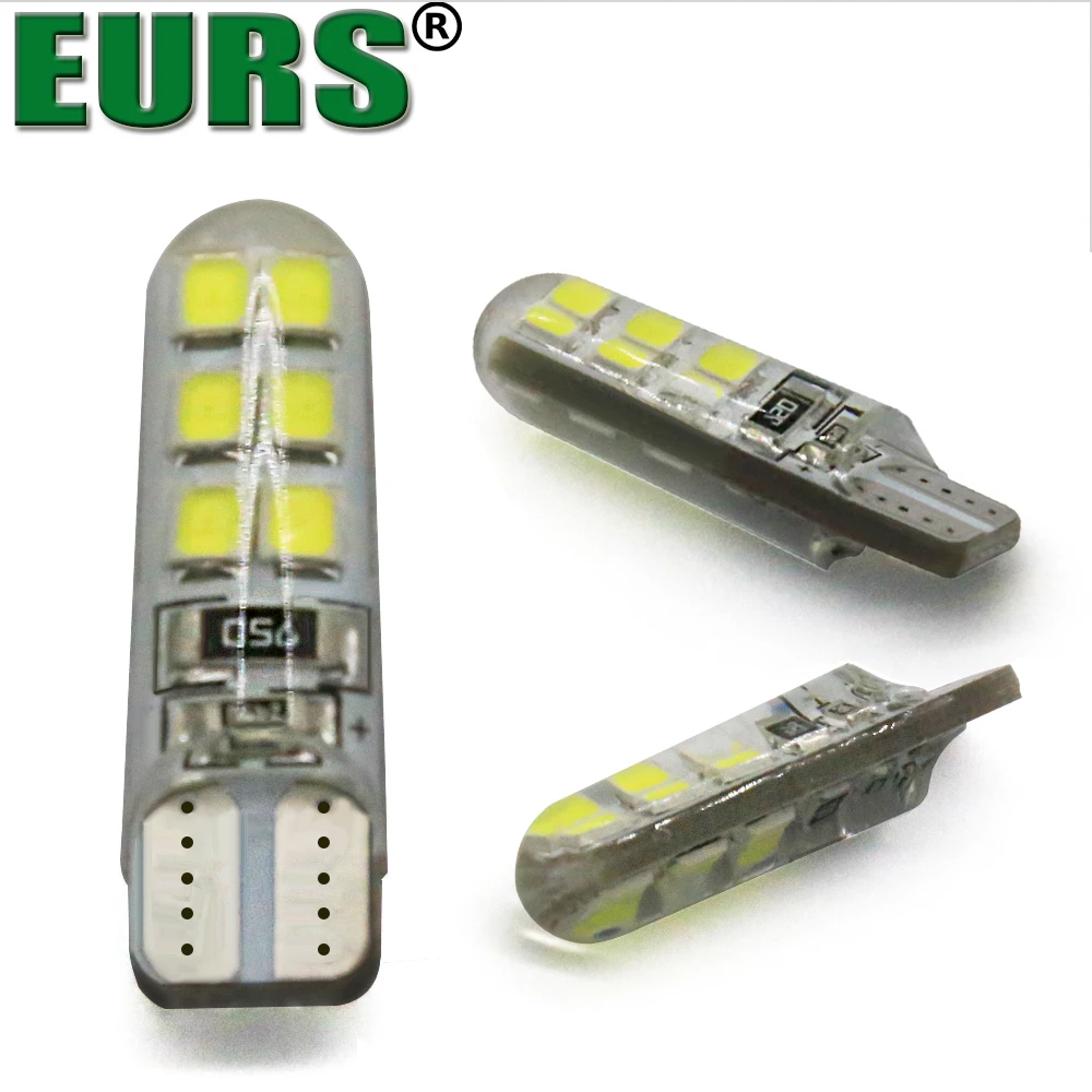 

EURS T10 led Car signal light 194 168 LED W5W Error Free t10 silicone 2835 LED T10 12SMD LED Marker License Clearance Light