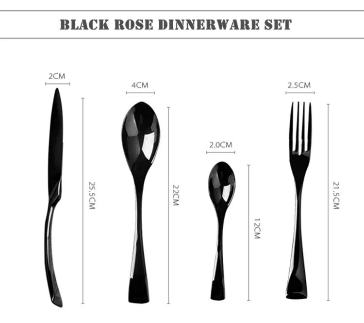 КТЛ 24 Шт./лот Черная Роза Посуда Набор Высококачественной Нержавеющей Стали Ужин Нож и Вилка и Ложка Чайная Ложка Набор Столовых Приборов