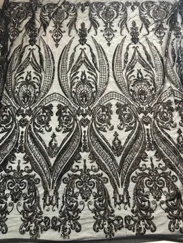 

African French Net Lace Fabric with good quality sat-6112 embroidered Tulle Fabric with sequins
