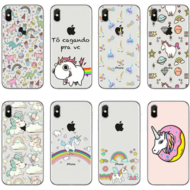 Cute Unicorn Hippo Rainbow Horse Pattern Soft Silicon Case Cover For iPhone XS MAX 8 8Plus 7 6 6S 5S SE XR Capinha Coque Capa | Мобильные