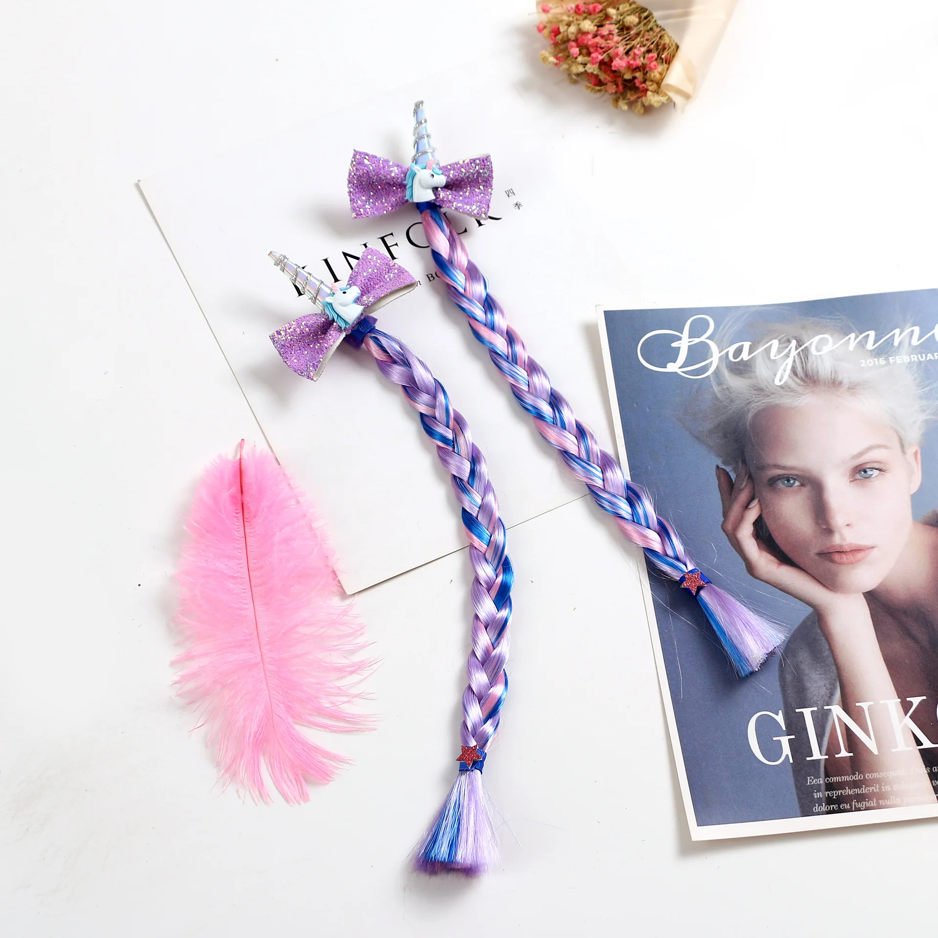 

Cute Unicorn Sequin Bow Wig Braid Hairpins Baby Girls Hair Clips for Kids Princess Hair Ties Barrettes Hair Accessories