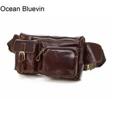 Океан BLUEVIN из натуральной кожи Для мужчин сумка Винтаж Для мужчин талии кожаная сумка поясная сумка поясной сумка поясная барсетка мужской
