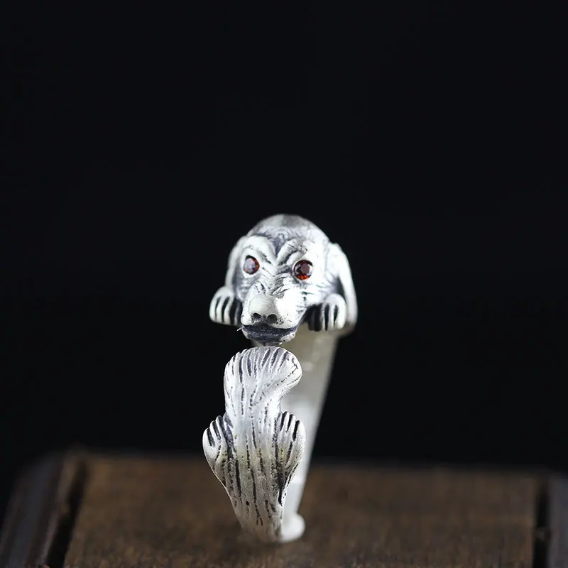 

100%925 silver jewelry matte handmade folk style lady pet Teddy ring