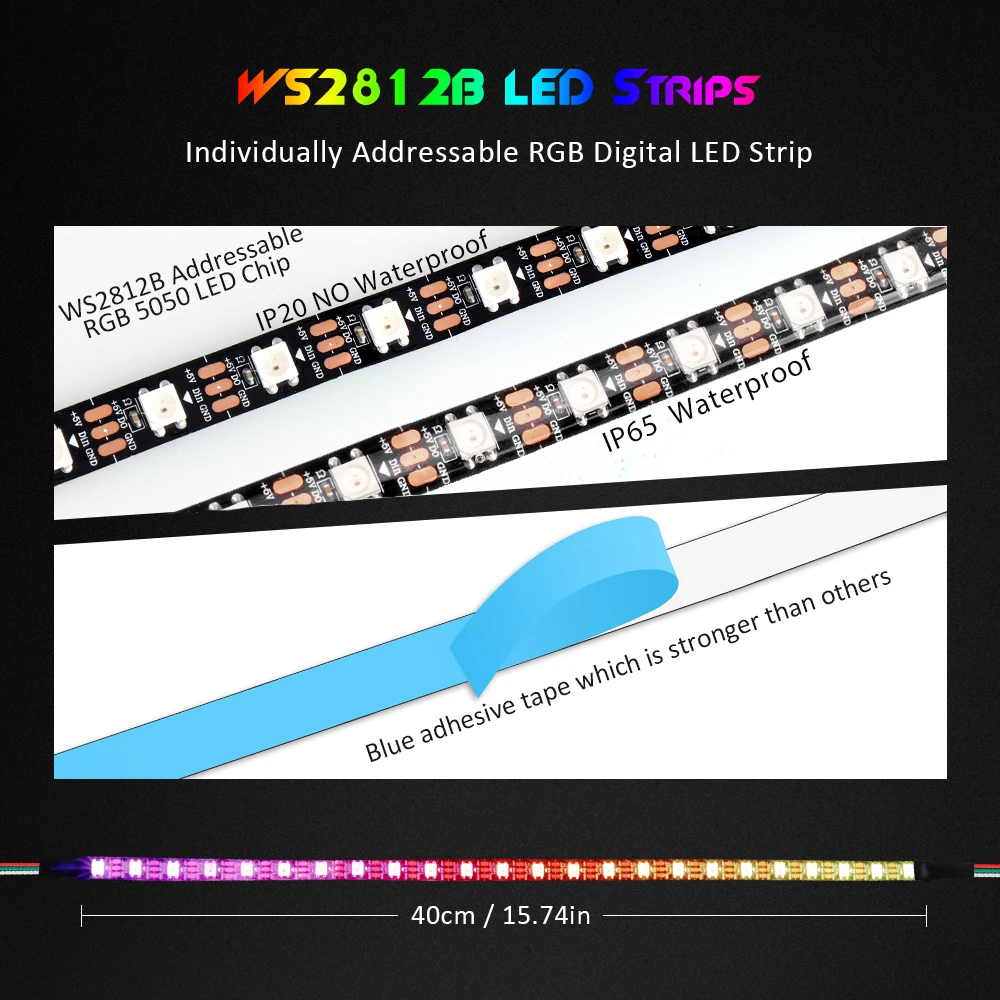 1 комплект 2 шт. 40 см 5 в адресуемые 2812 WS2812b RGB светодиодные ленты+ SATA интерфейс светодиодный симфонический контроллер+ разветвитель для ПК чехол для компьютера