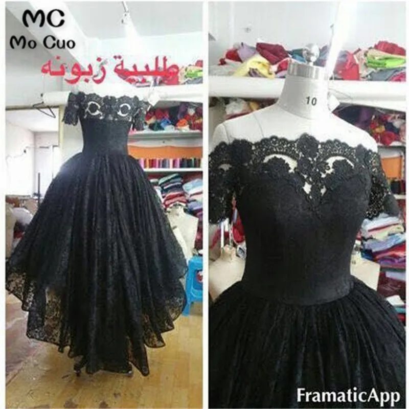 Increíble Hi lo Vestidos Vestido Largo del Cuello del Barco Off hombro de Encaje Homecoming Cóctel Prom Vestidos de Dama de Honer + Real 100%