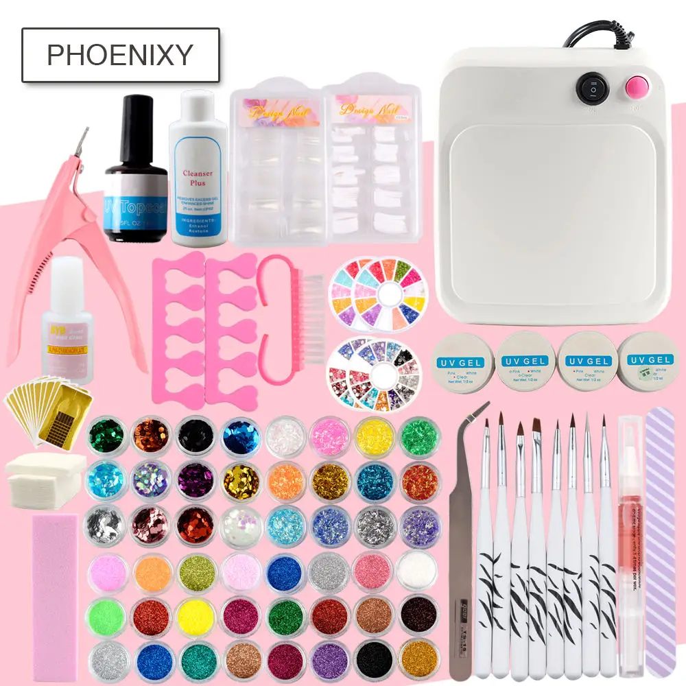 

Manicure Set Nail Extension Set Gel Polish Glitter Powder Semi Permanent 36W Dryer Lamp Nail Art Tools Kit