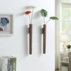 Nordic Handmade Solid Wood Wall Vase Hydroponic Flower Plant Pot Bonsai Glass Bottle Home Bar Restaurant Decor Entrance Ornament 4