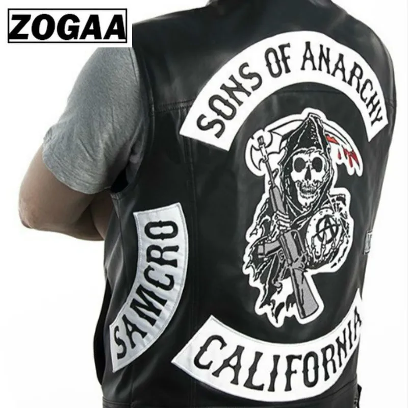 Free shipping Sons Of Anarchy Embroidery Leather Rock Punk Vest Cosplay costume Black Color Harley Motorcycle sleeveless Jacket Free shipping Sons Of Anarchy Embroidery Leather Rock Punk Vest Cosplay costume Black Color Harley Motorcycle sleeveless Jacket