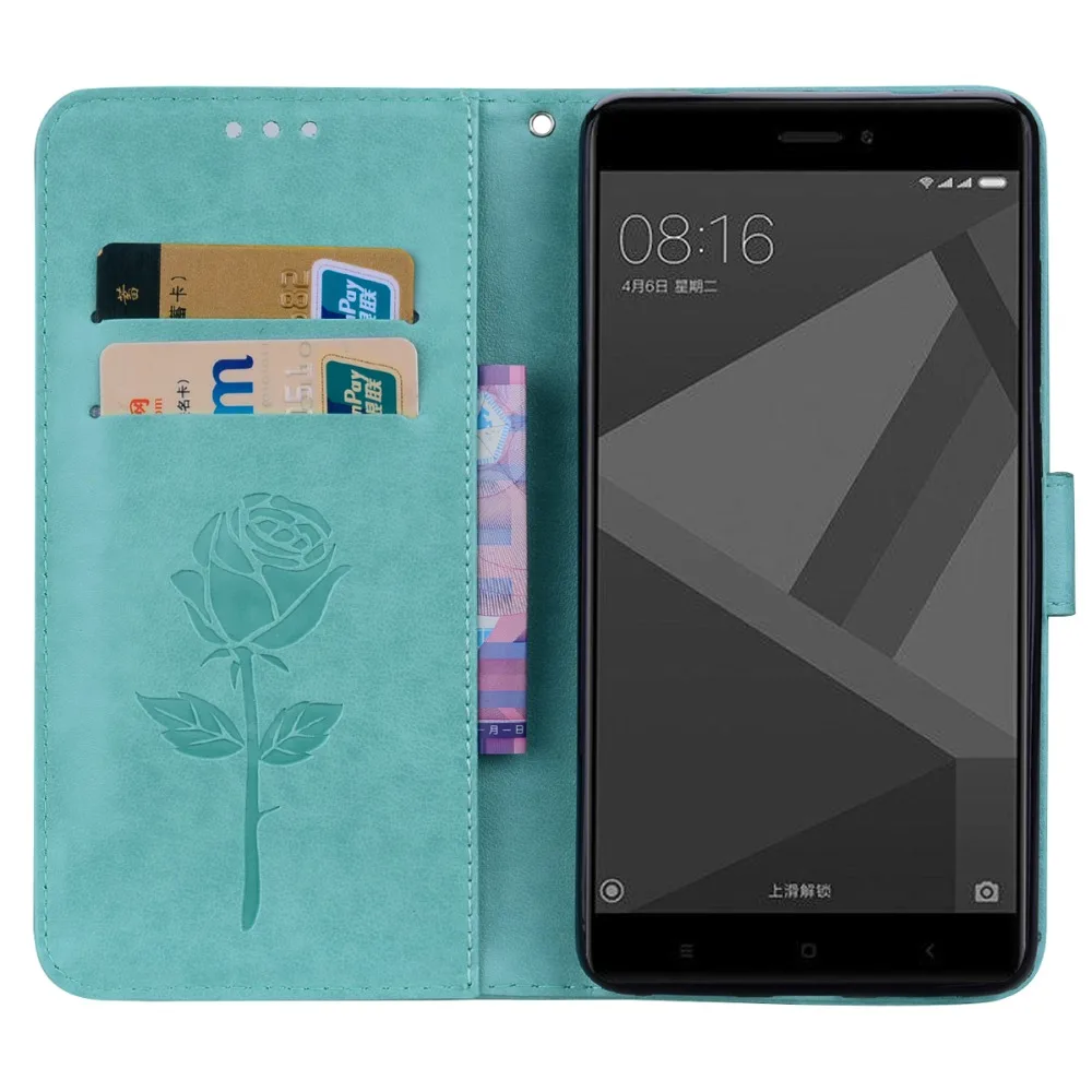 Flip Wallet Leather Stand Case 3D Printed Rose Pattern Wallet Phone Back Cover w Card Slots For Xiaomi Redmi Note 4Note 4X Capa (46)