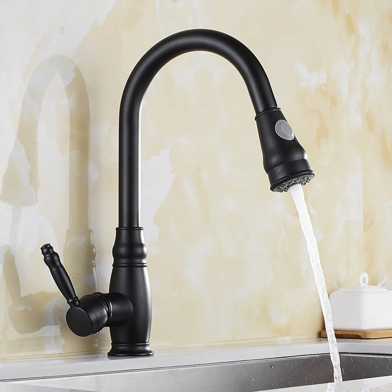  Kitchen Mixer Balck Pull Out Kitchen Faucet Deck Mount Kitchen Sink Faucet Mixer Cold Hot Water Tor - 33059263794