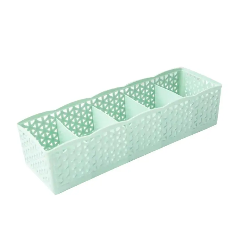 Нежные Удобные 5 ячеек пластиковый органайзер коробка для хранения галстука бюстгальтер носки ящик косметический разделитель 40p - Цвет: Green