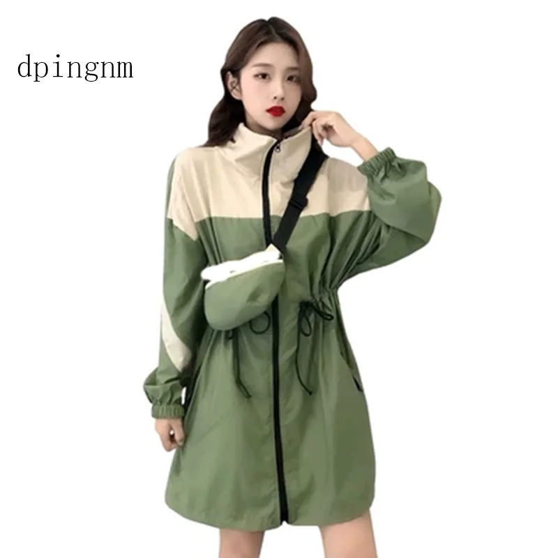 

Women Long Sleeve Zipper Pockets Casual Sport Coat multi Color cut and sew windbreaker with Color block Coats SE0806