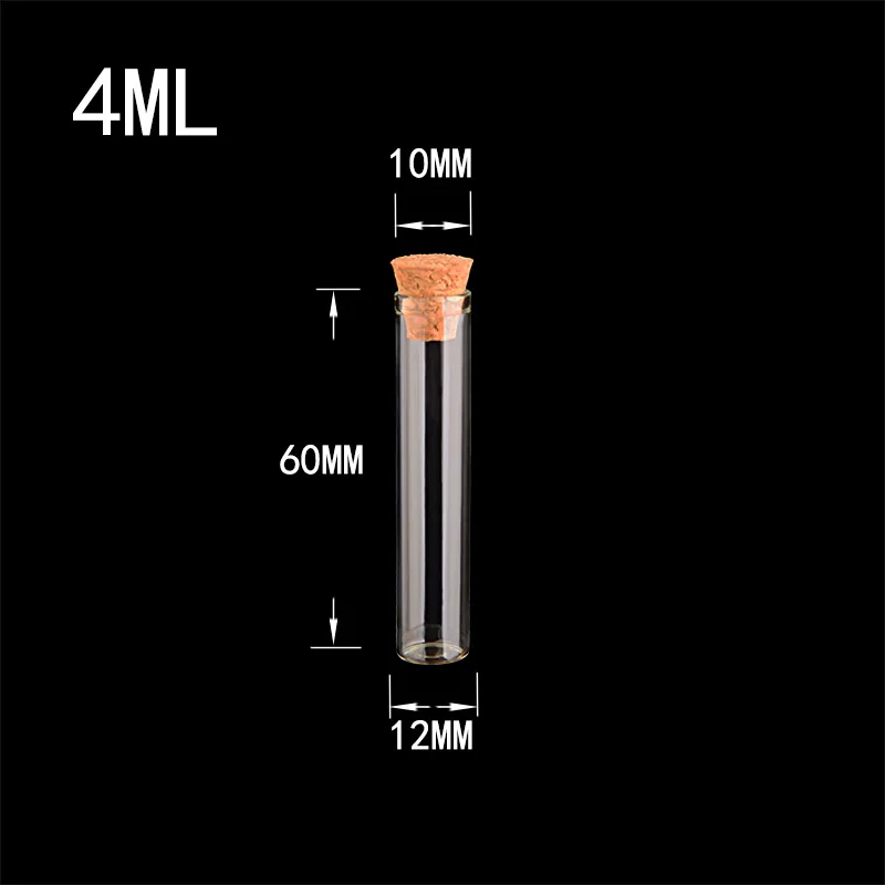 4ml 12*60mm Small Glass Vials Jars Test Tube With Cork Stopper Empty Glass Transparent Mason Jars Bottles 100pcs