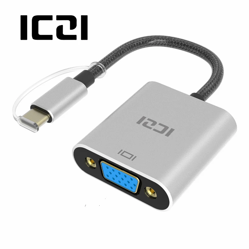 

ICZI USB Type C to VGA Converter Adapter 1080P Aluminum Body Braided Nylon 1080 (USB 3.1 & Thunderbolt 3 Port Compatible) Cable