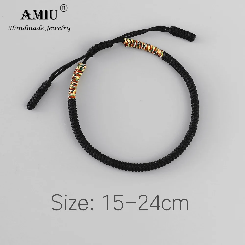 AMIU Tibetan Handmade Buddhist Lucky Bracelets & Bangles For Women Men Black Rope Knots Amulet Gift Tibetan Braided Bracelet