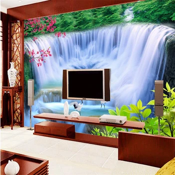 

beibehang Wallpaper custom living room bedroom Wallpaper sofa mural flowing water wealth waterfall plum crane background wall