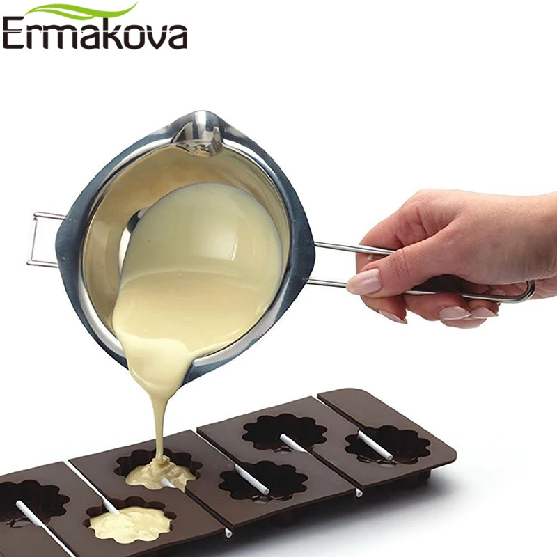 

ERMAKOVA Double Boiler Stainless Steel 400ml Chocolate Melting Pot for Candy Soap Cheese Butter and Candle Making Baking Tool