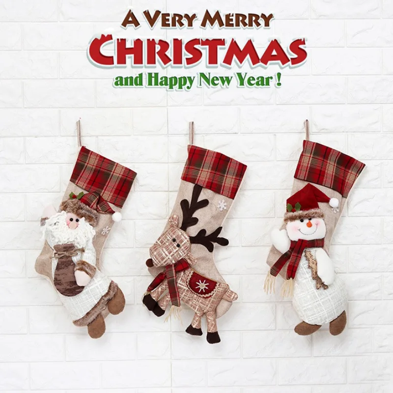 

20 Inches Extra-Large Christmas Stockings Gift Holder Xmas Tree Hanging Ornaments Santa Claus Snowman Elk New Year Gifts