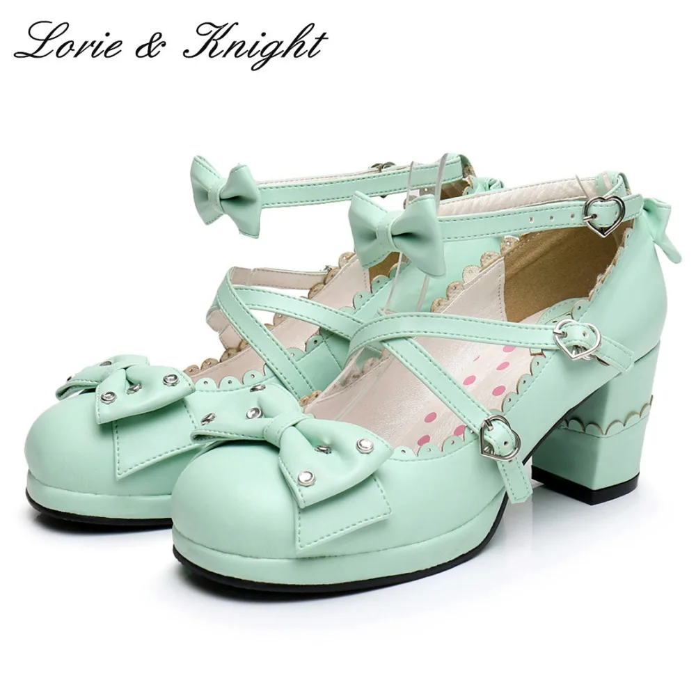 $35.82 Harajuku Sweet Lolita Cosplay Chunky High Heel Shoes Rhinestone Bow Princess Shoes