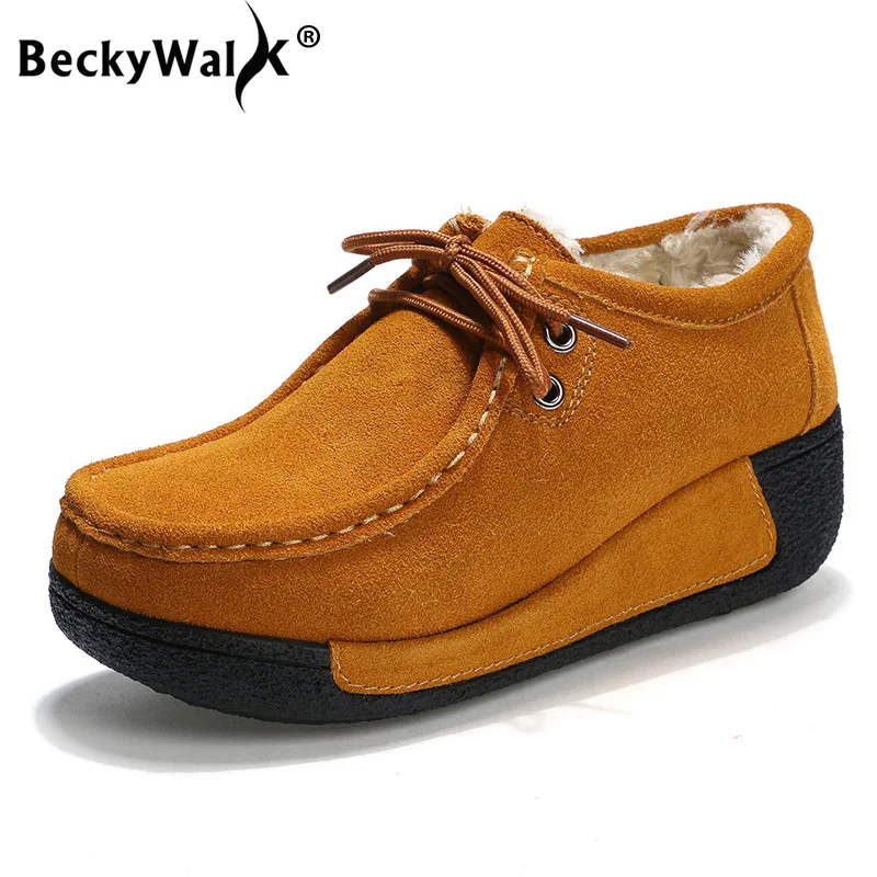 Femininos de Couro Genuíno com Pele Casuais de Algodão Inverno Sapatos Mulher Mocassins Apartamentos Quente Femininos Plataforma Wsh3353