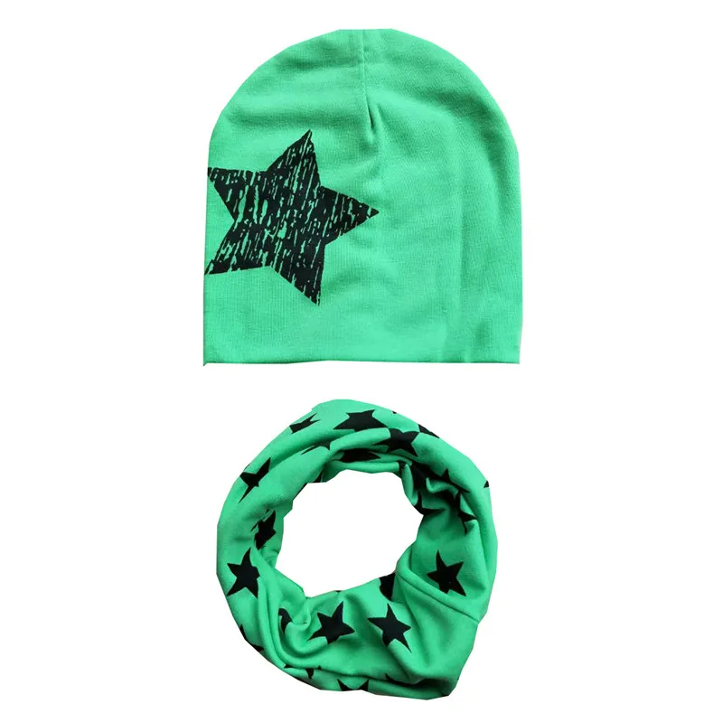 New Star Print Crochet Children Hat Scarf Autumn Winter Girls Boys Warm Caps Baby Kids Hat Scarf Set Child Cap Baby Beanie Hats 