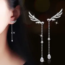 Серебряные иглы циркония Крылья Ангела женские серьги-гвоздики длинные серьги день корейские ювелирные изделия