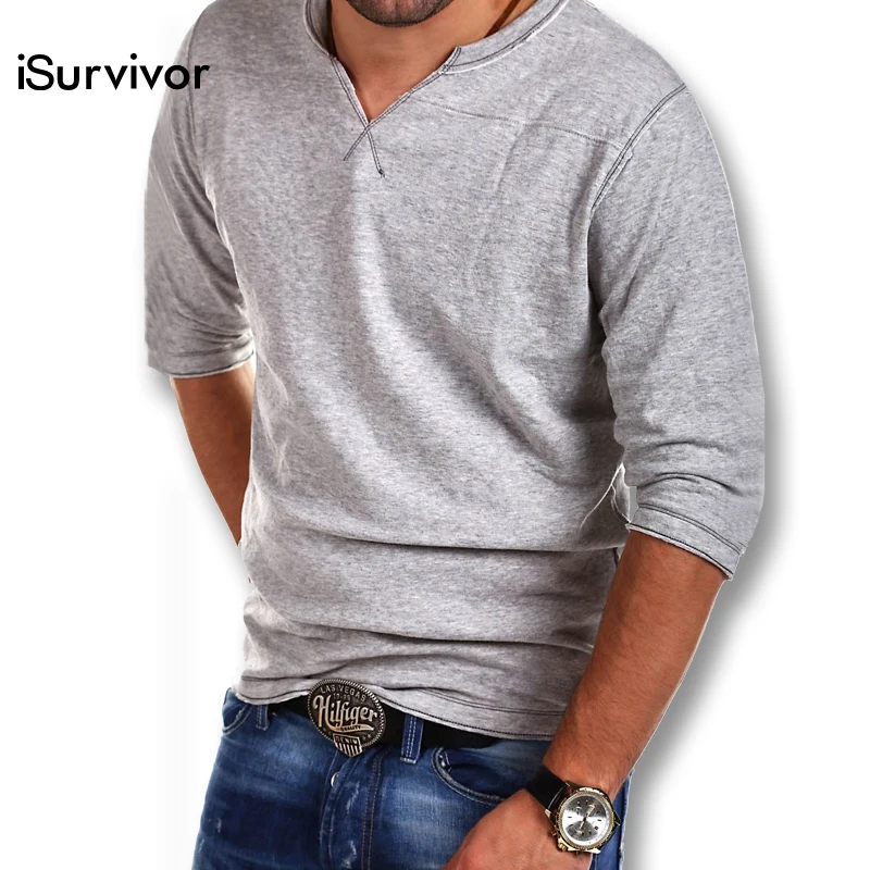 iSurvivor 2018 Men Three Quarter Sleeved Length T Shirts Hombre Male
