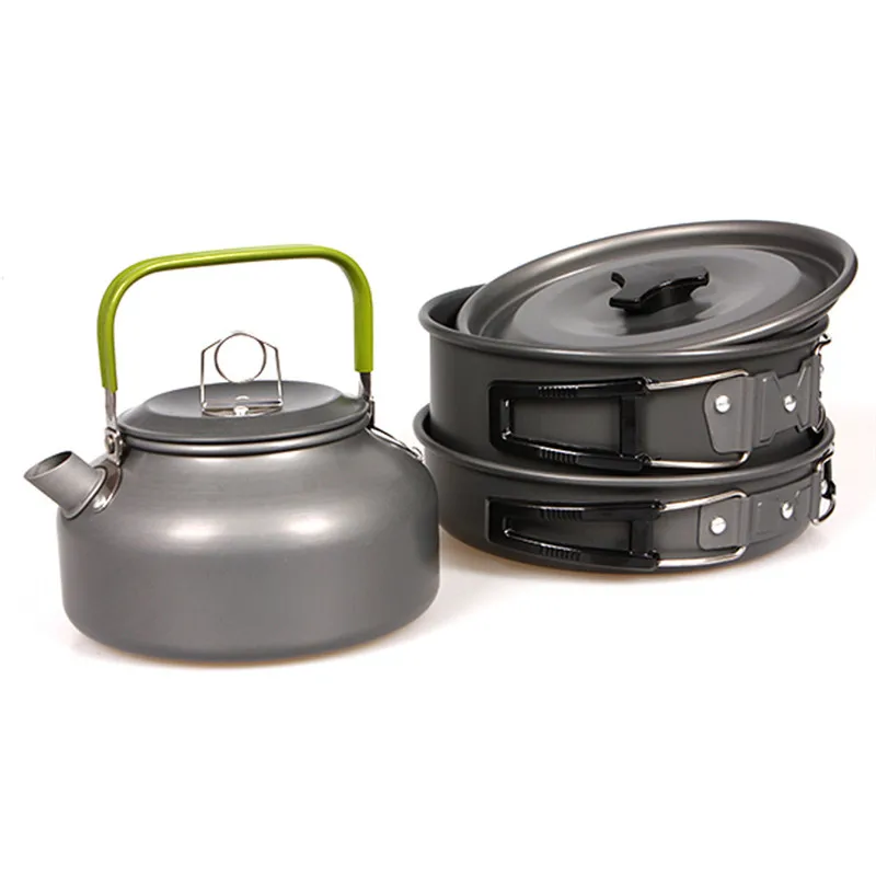 3pcs Camping Hiking Picnic Cookware Cook Cooking Pot teapot Set