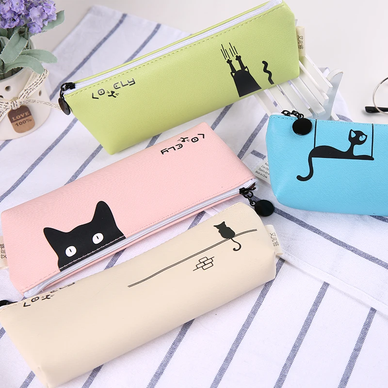 

MINUSONEESLITE Kawaii Student Pencil Cases For Girls School Pencils Case Cute Black Pencil Box For Boys Kids Cat Pen Box