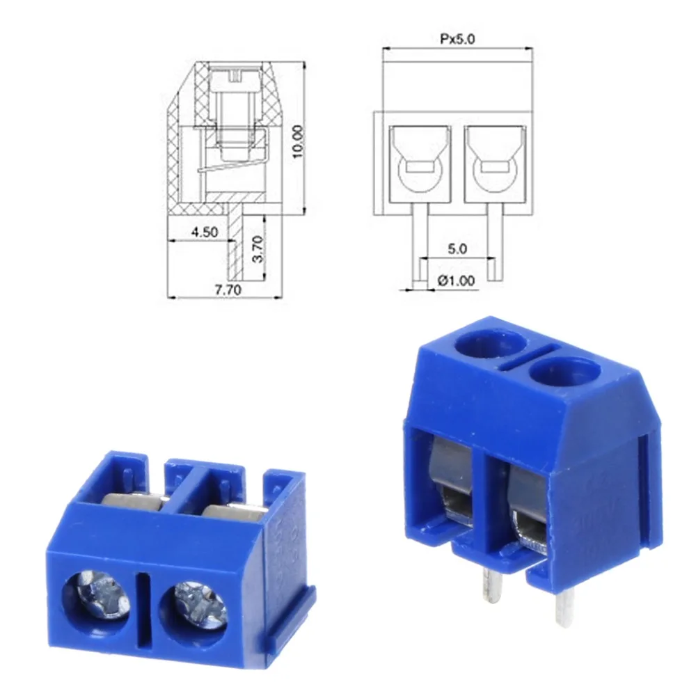 100 шт. 2 Pin винт PCB Клеммная колодка Разъем 5 мм шаг Разъемы терминалы