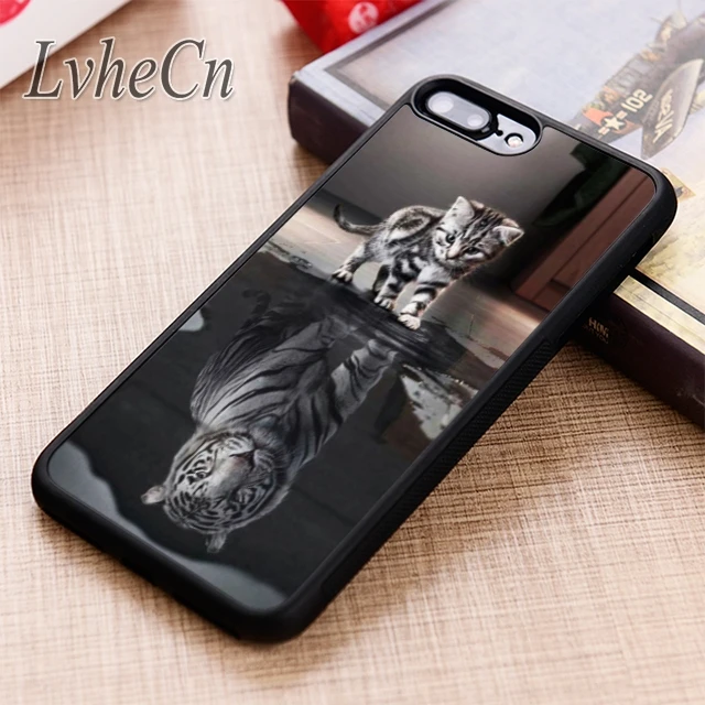 

LvheCn KITTEN VS TIGER REFLECTION phone Case cover For iPhone 6 6S 7 8 X XR XS max 5 5S SE Samsung Galaxy S6 S7 edge S8 S9 Plus