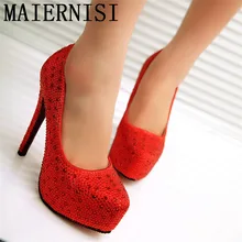 2016 Partie Lady Crystal Silver Glitter Strass Plate-Forme Bout Rond Pompes Femmes Boucle De Mariage Chaussures De Mariée Mince À Talons Hauts