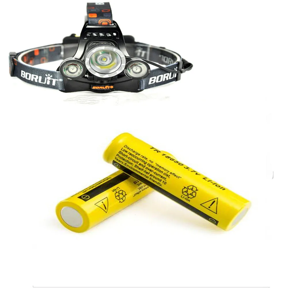 2 x 18650 Li ion Rechargeable Batteries+1 x LED Headlight Boruit RJ