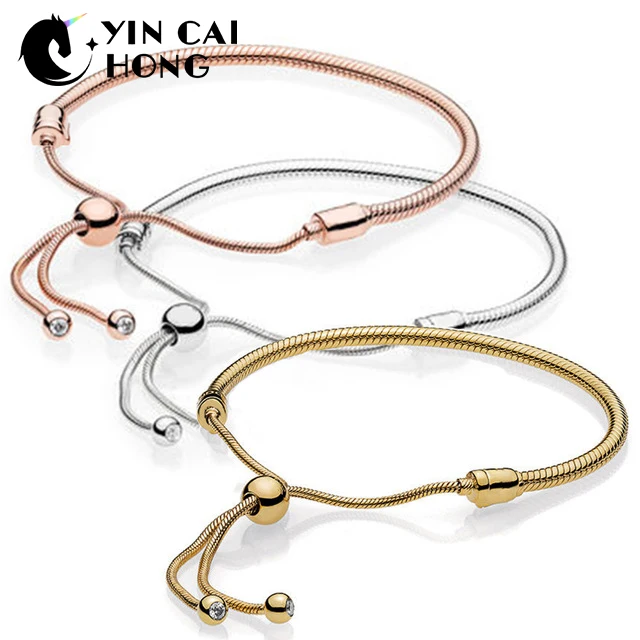 

YCH 100% 925 Sterling Silver Original 1:1 567110CZ Shine MOMENTS Sliding Bracelet Rose Gold Selection 587125CZ 597125CZ