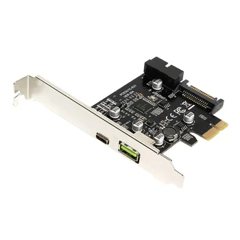 

PCI-E Card 1x Express to USB3.1 Type C Dual Port Fast Charge Expansion Card Adapter for PC Computer