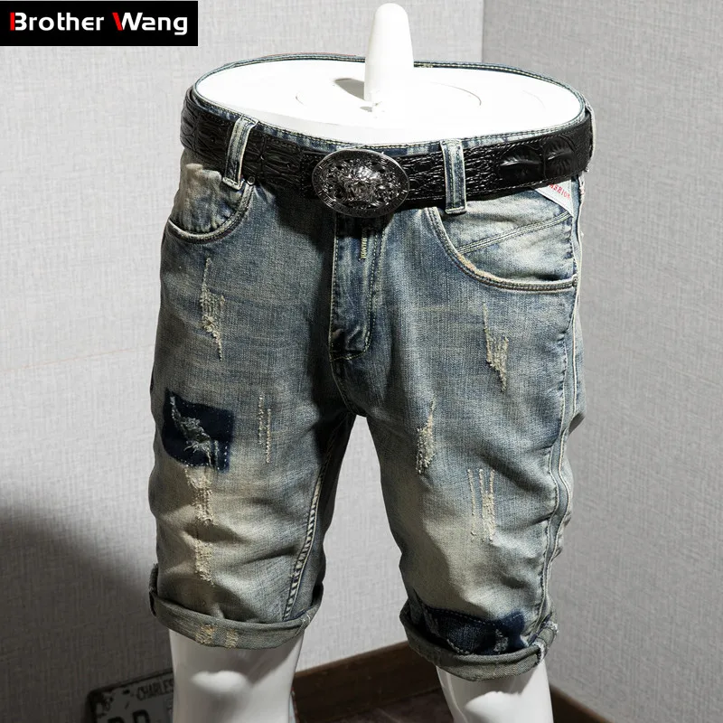 

2019 New Summer Men's Denim Shorts Fashion Casual Classical Elastic Slim Fit Ripped Short Jeans Classic Style Brand Clothes